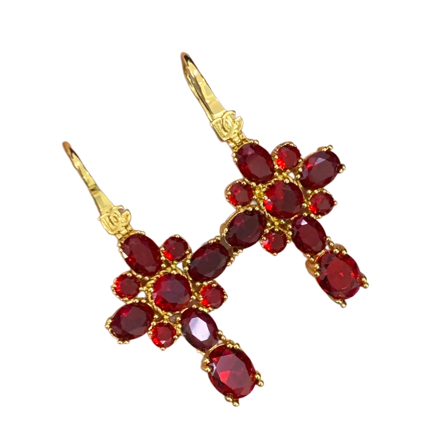 DG Baroque 18k Gold-Plated Garnet Red Crystal Cross Dangle Earrings