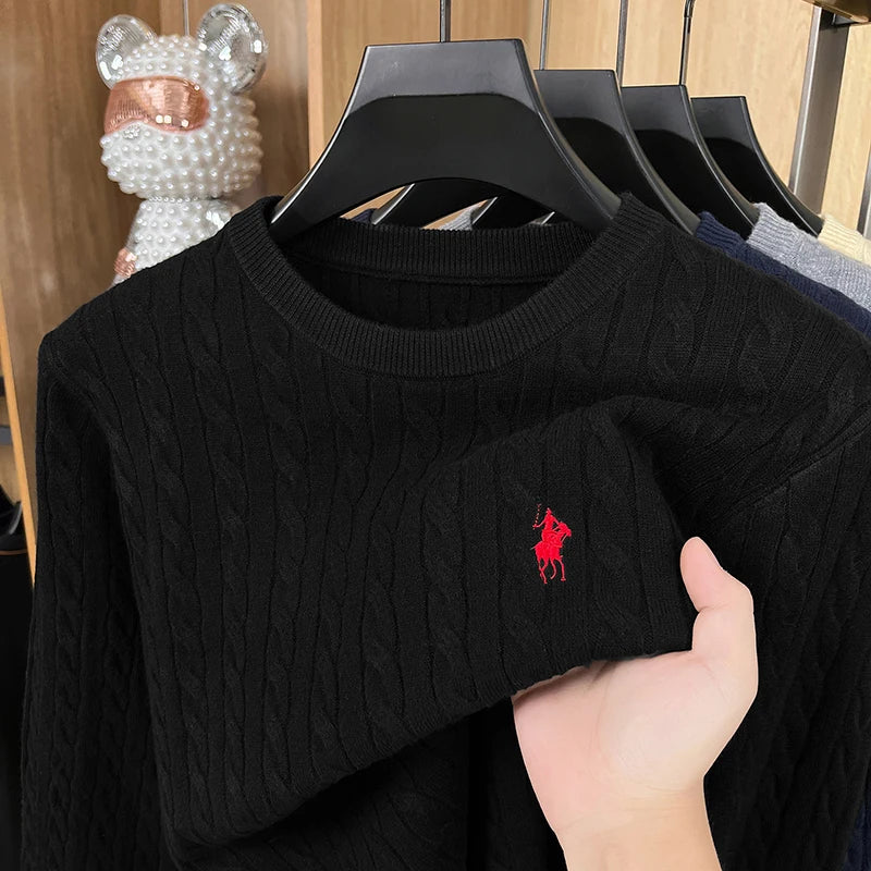 Men’s Embroidered Knit Sweater – Long Sleeve Crew Neck Pullover