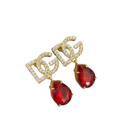 DG Crystal Logo Teardrop Earrings in Red