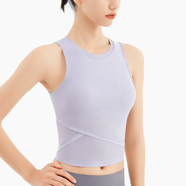 Ribbed Sleeveless Yoga Vest with Chest Pad for Women