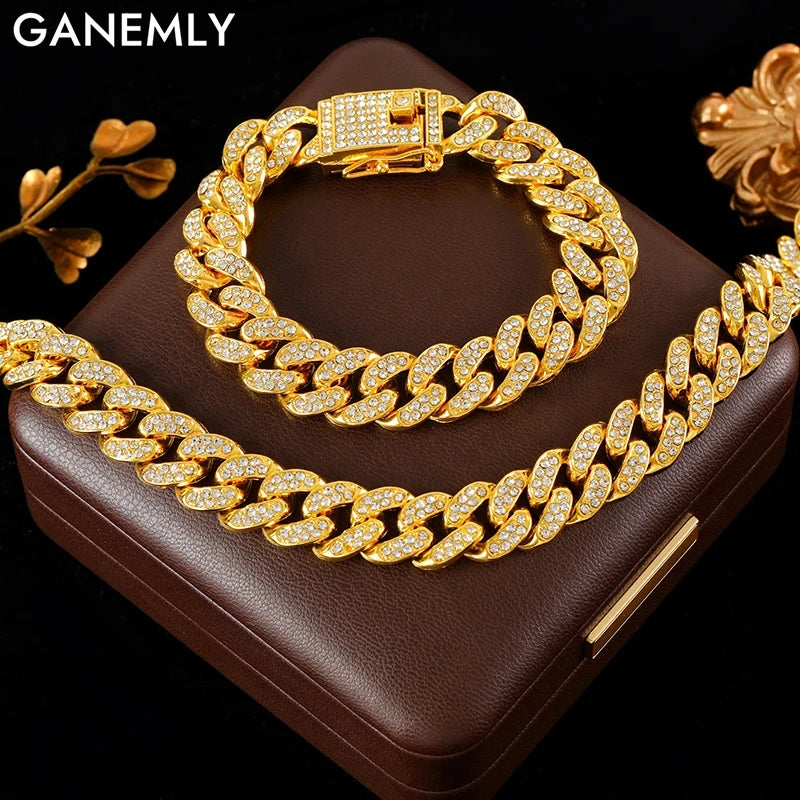 Cuban Link Rhinestone Jewelry: Necklaces, Bracelets & Sets