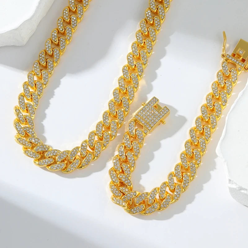 Cuban Link Rhinestone Jewelry: Necklaces, Bracelets & Sets