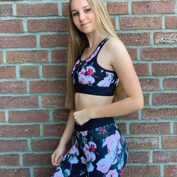 Flower dance printed yoga hip-lifting high-waist leggings set