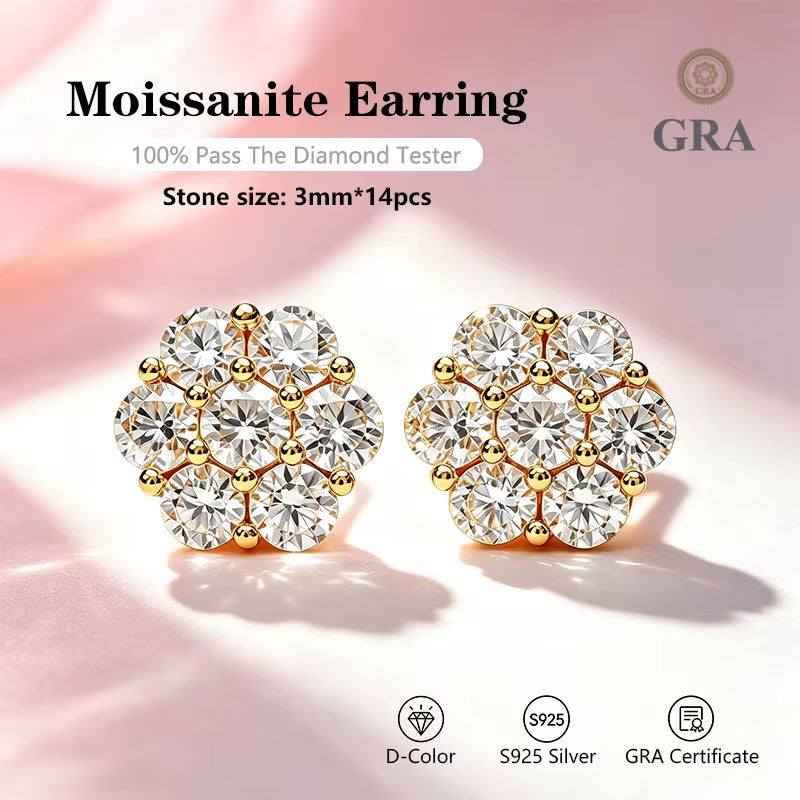 Floral moissanite stud earrings product photo 3