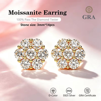 Floral moissanite stud earrings product photo 3