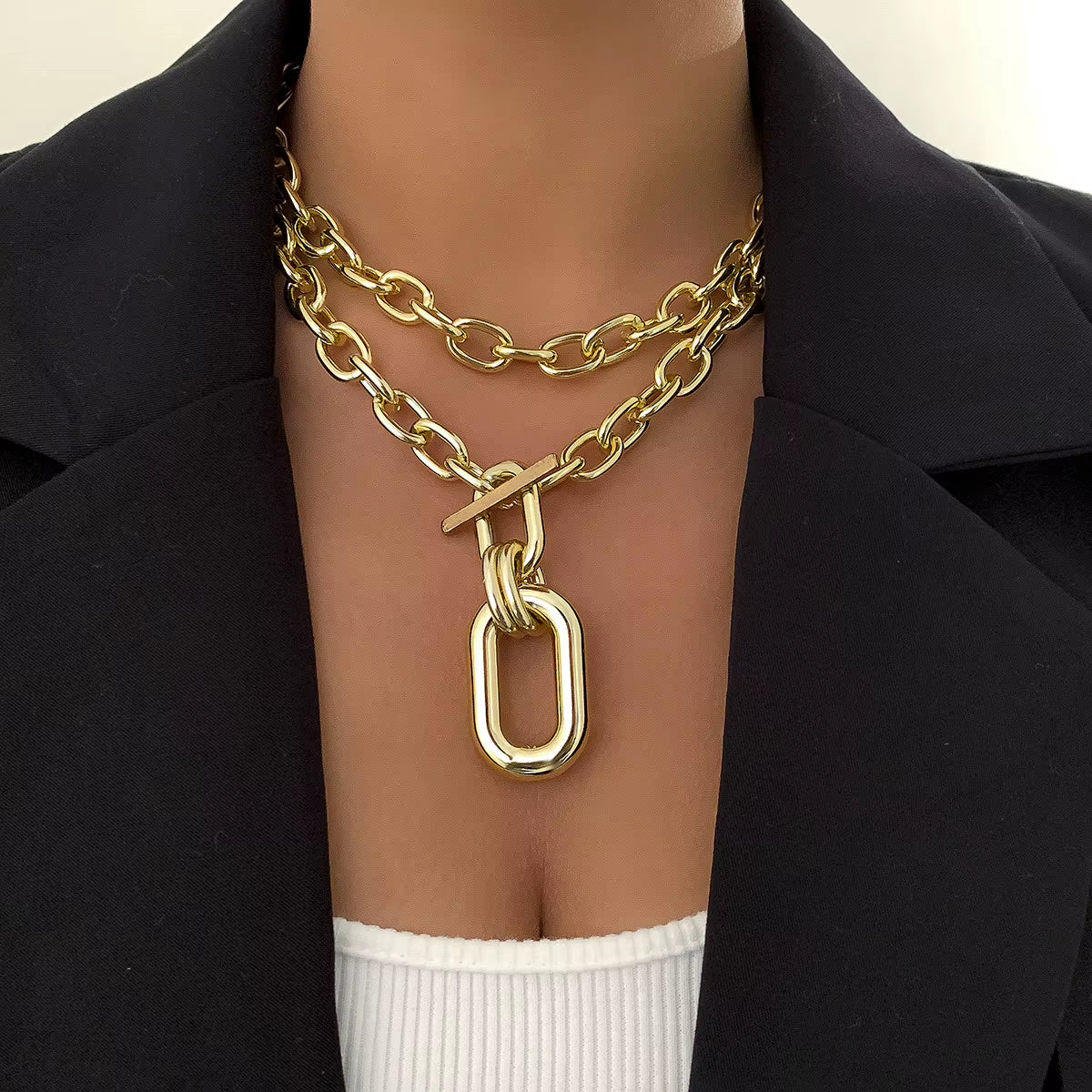 Chunky statement chain choker necklace product photo 5