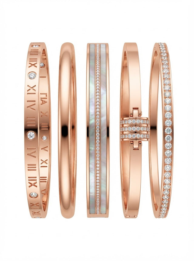 Designer Bracelet Stack: Gold Plated Bangle
