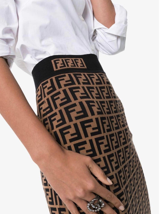 Fendi FF Logo Knit Pencil Skirt – Brown & Black