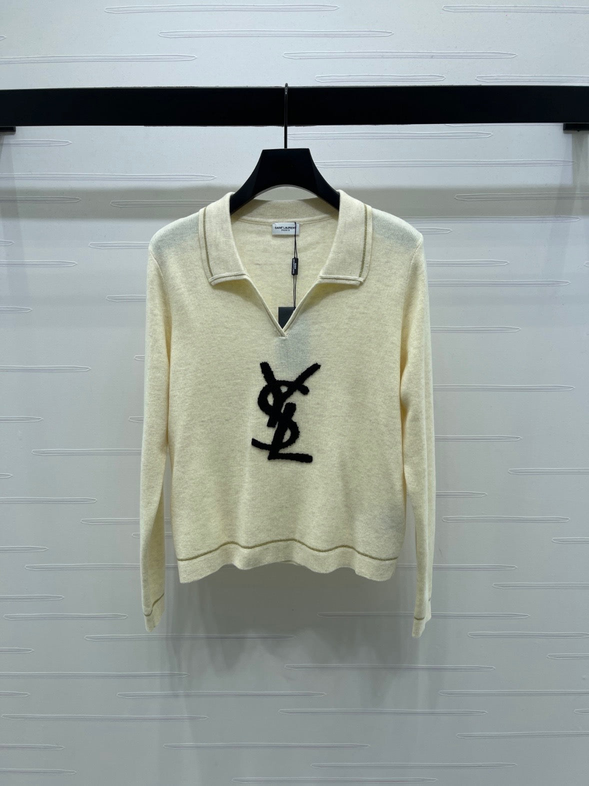 Designer Cream Knit Cassandre Logo Polo