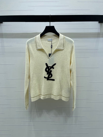 Designer Cream Knit Cassandre Logo Polo