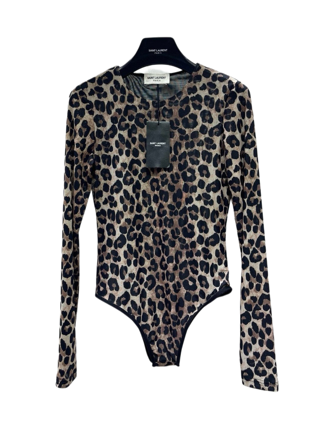 Designer Leopard Print Long Sleeve Mesh Bodysuit