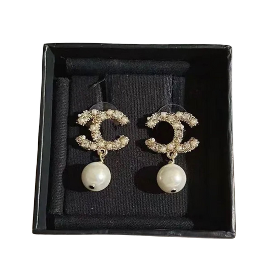 Gold-tone CC logo drop earrings