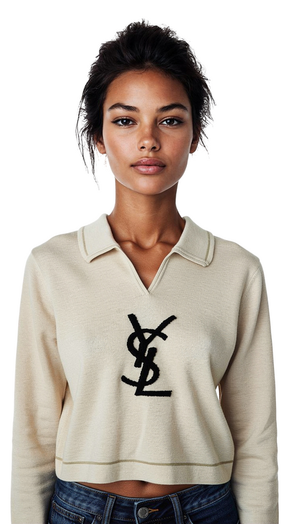 Designer Cream Knit Cassandre Logo Polo
