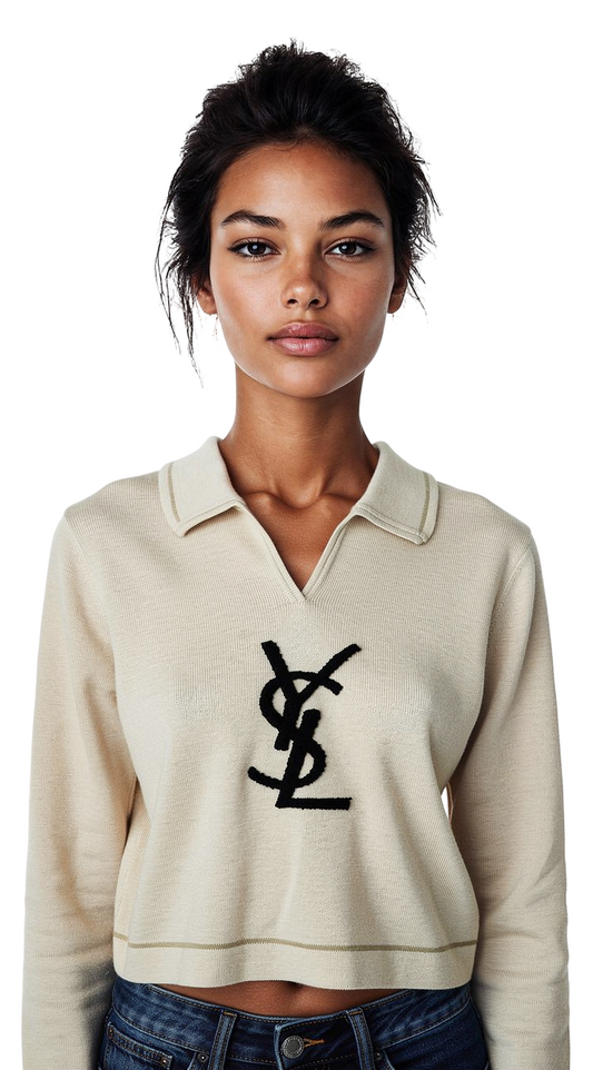 Designer Cream Knit Cassandre Logo Polo