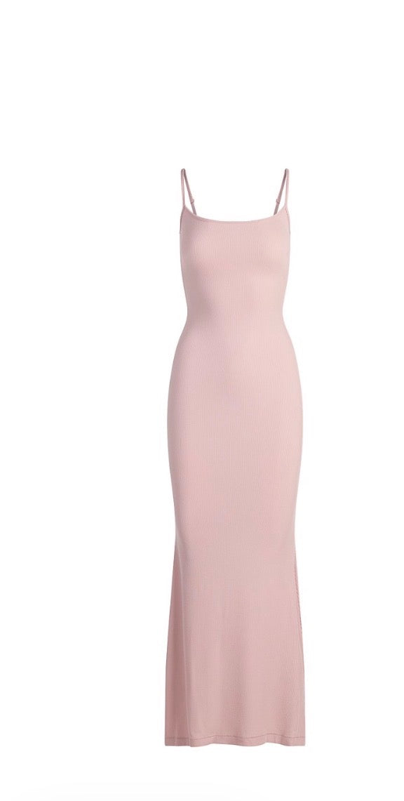 SKIMS Soft Ribbed Maxi Slip Dress – Blush Pink