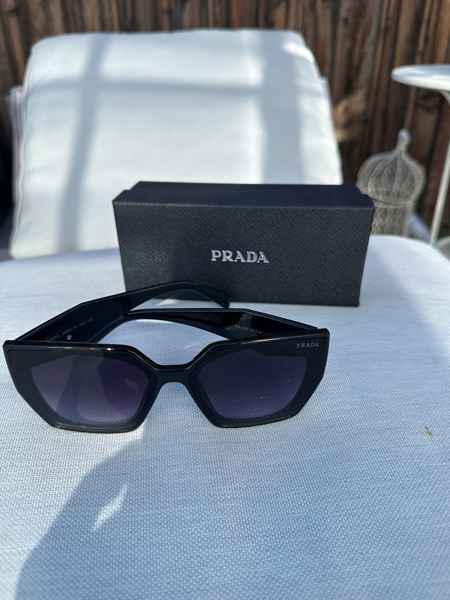 Prada Symbole Geometric Cat-Eye Sunglasses PR 18W Black with Triangle Logo