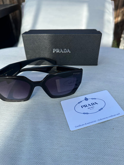 Prada Symbole Geometric Cat-Eye Sunglasses PR 18W Black with Triangle Logo