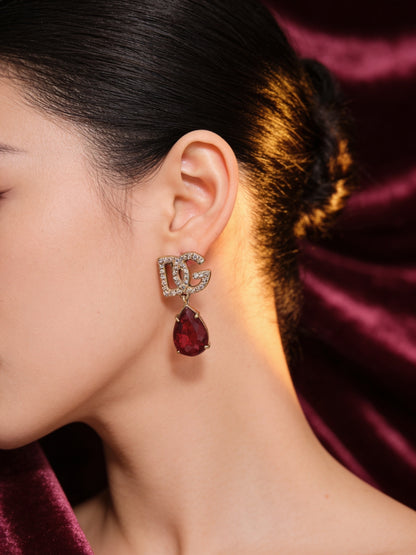 DG Crystal Logo Teardrop Earrings in Red