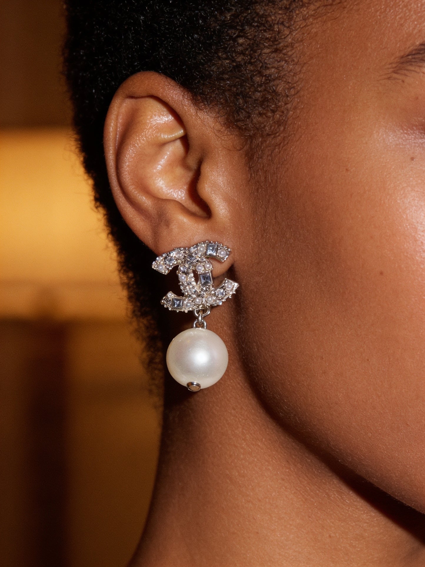 CC Silver Crystal Pearl Drop Earings