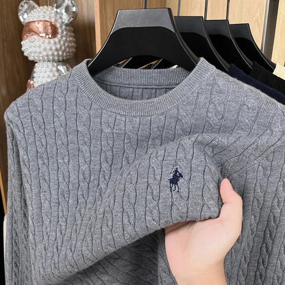 Men’s Embroidered Knit Sweater – Long Sleeve Crew Neck Pullover