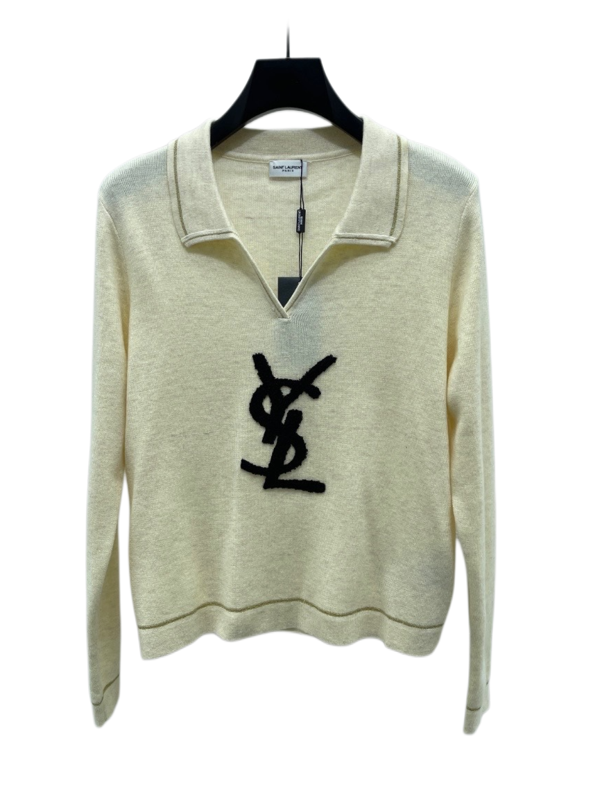 Designer Cream Knit Cassandre Logo Polo