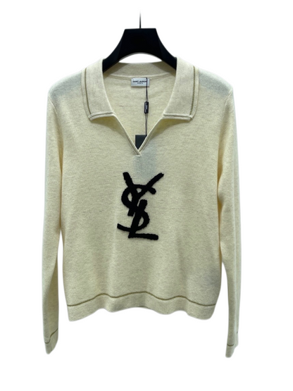 Designer Cream Knit Cassandre Logo Polo