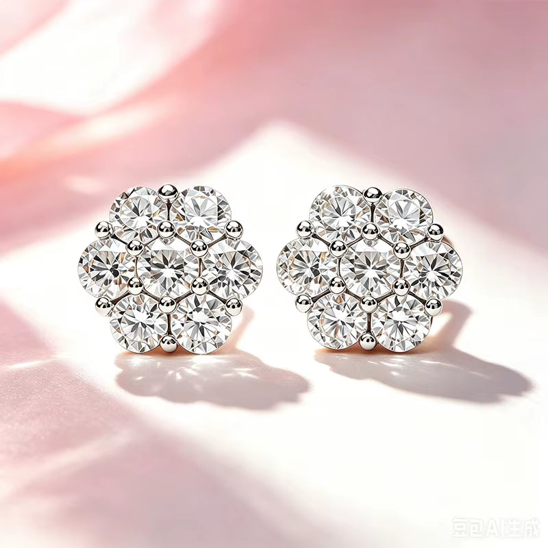 Floral moissanite stud earrings product photo 2