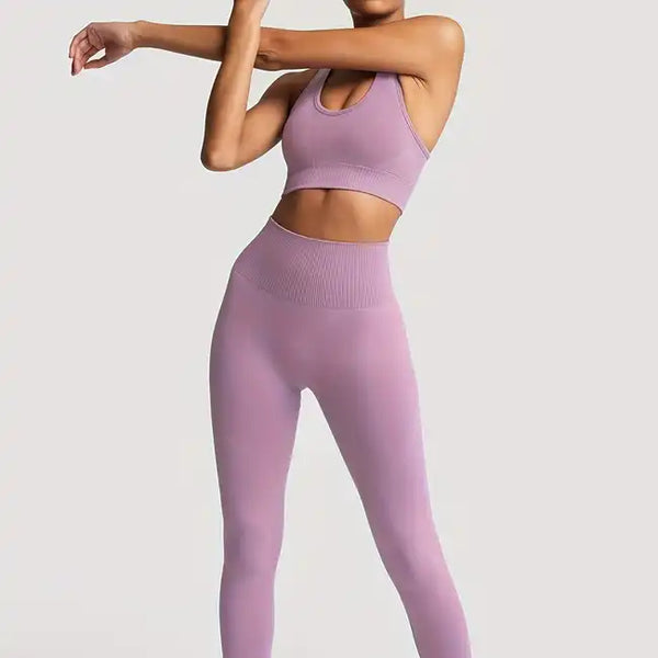 Seamless 2-Piece Yoga Set: High-Waist Leggings and Crop Top Gym Suit